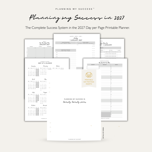 PRINTABLE Planning my Success in 2027 - Inserts Pack (Day on One Page Full Year Planner)