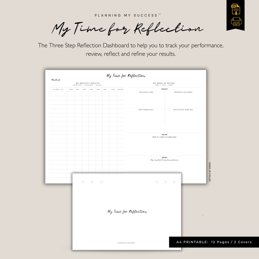 My Time for Reflection printable productivity and results tracker dashboard for professionals