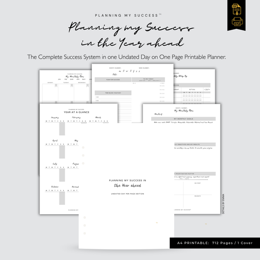 Planning My Success printable planner inserts day on one page A5 PDF