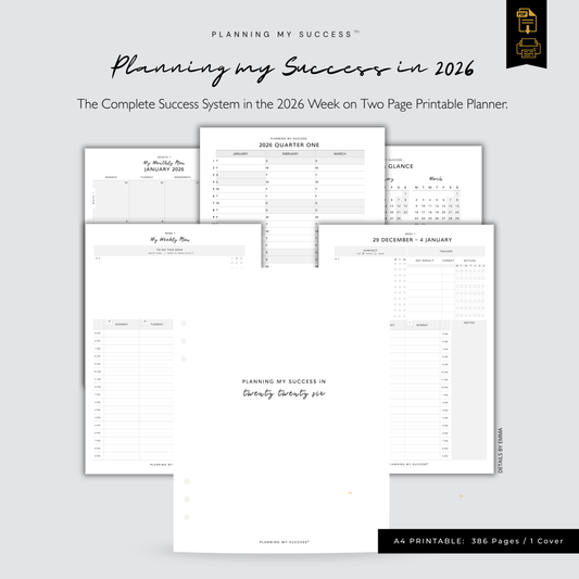Planning My Success printable weekly planner dashboard A4 PDF