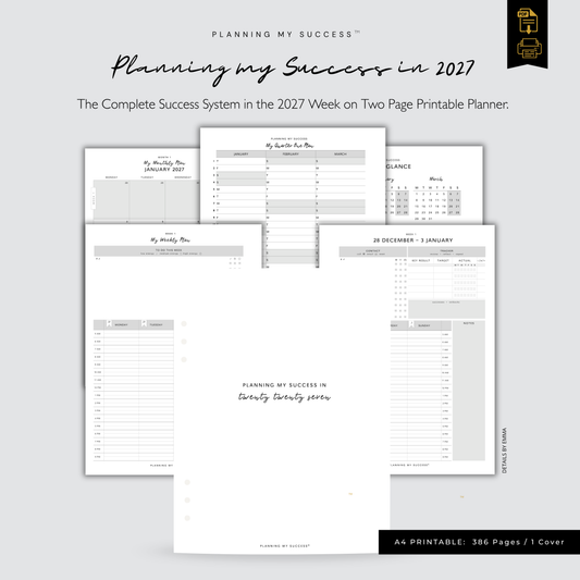 Planning My Success printable planner week on two page 2027 Year Planner A5 PDF