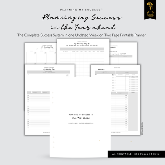 Planning My Success printable planner week on two page undated A5 PDF