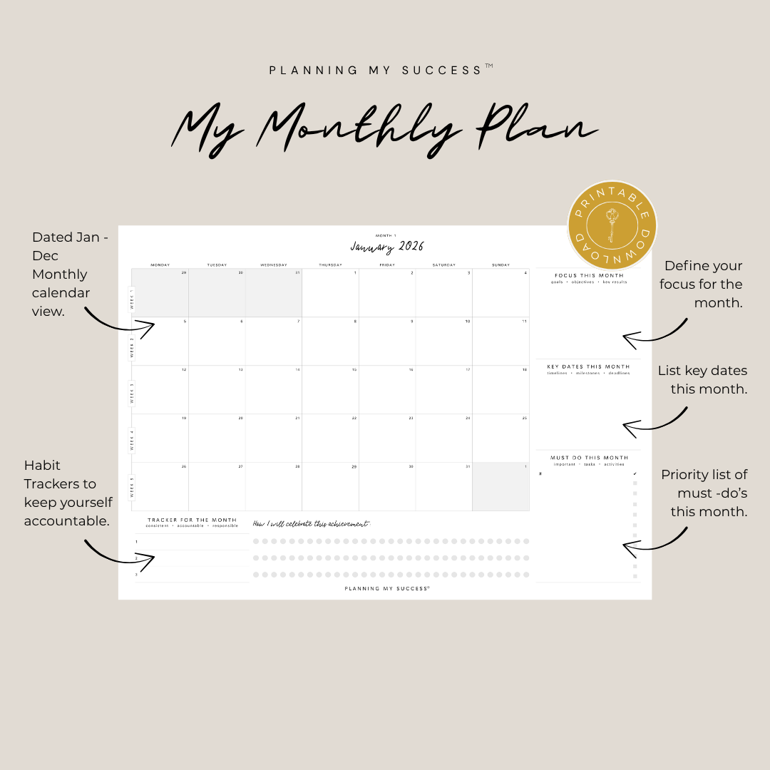 My Monthly Plan | Printable Monthly Planner Dashboard | Planning My Success™