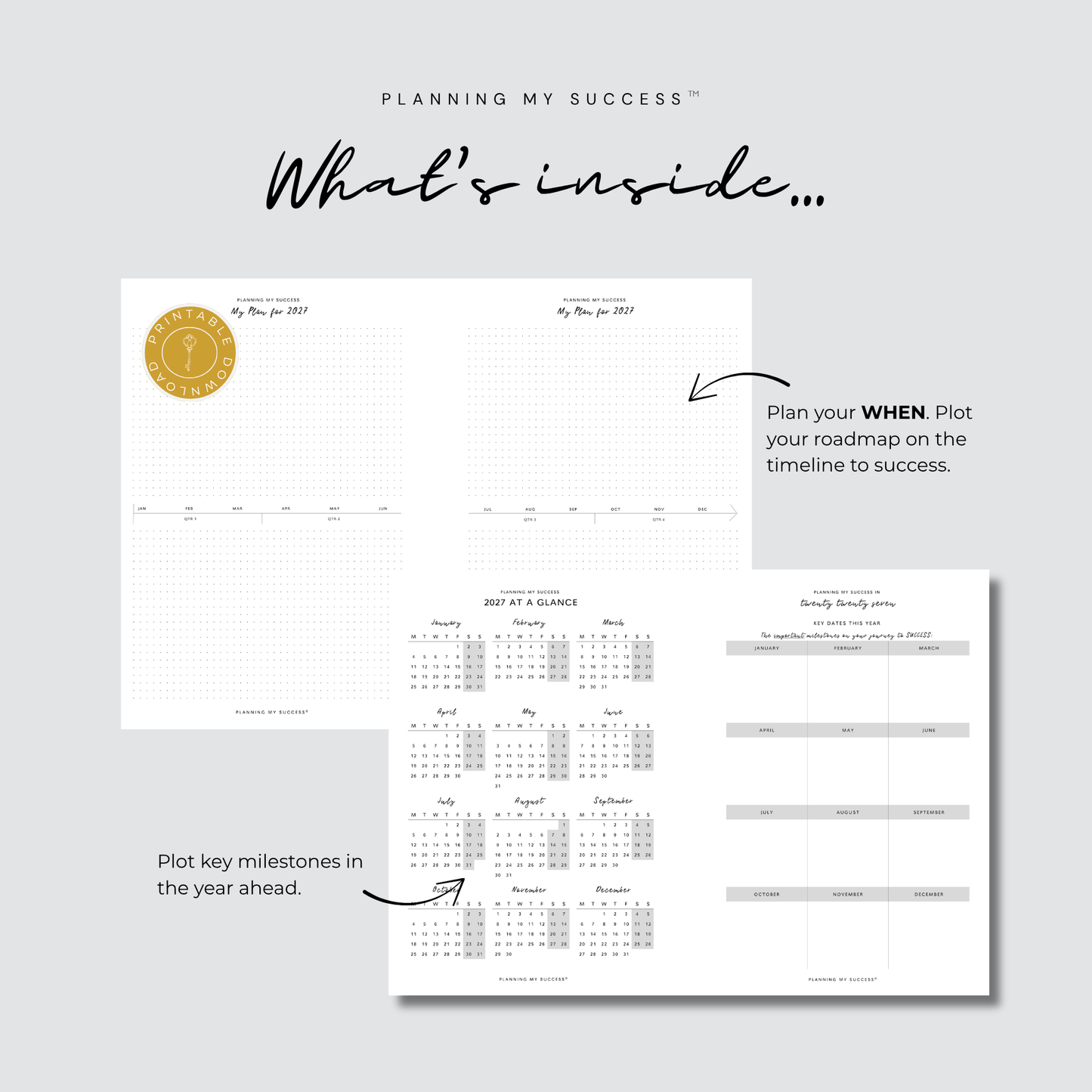Planning My Success printable planner day on one page 2027 Year Planner A5 PDF