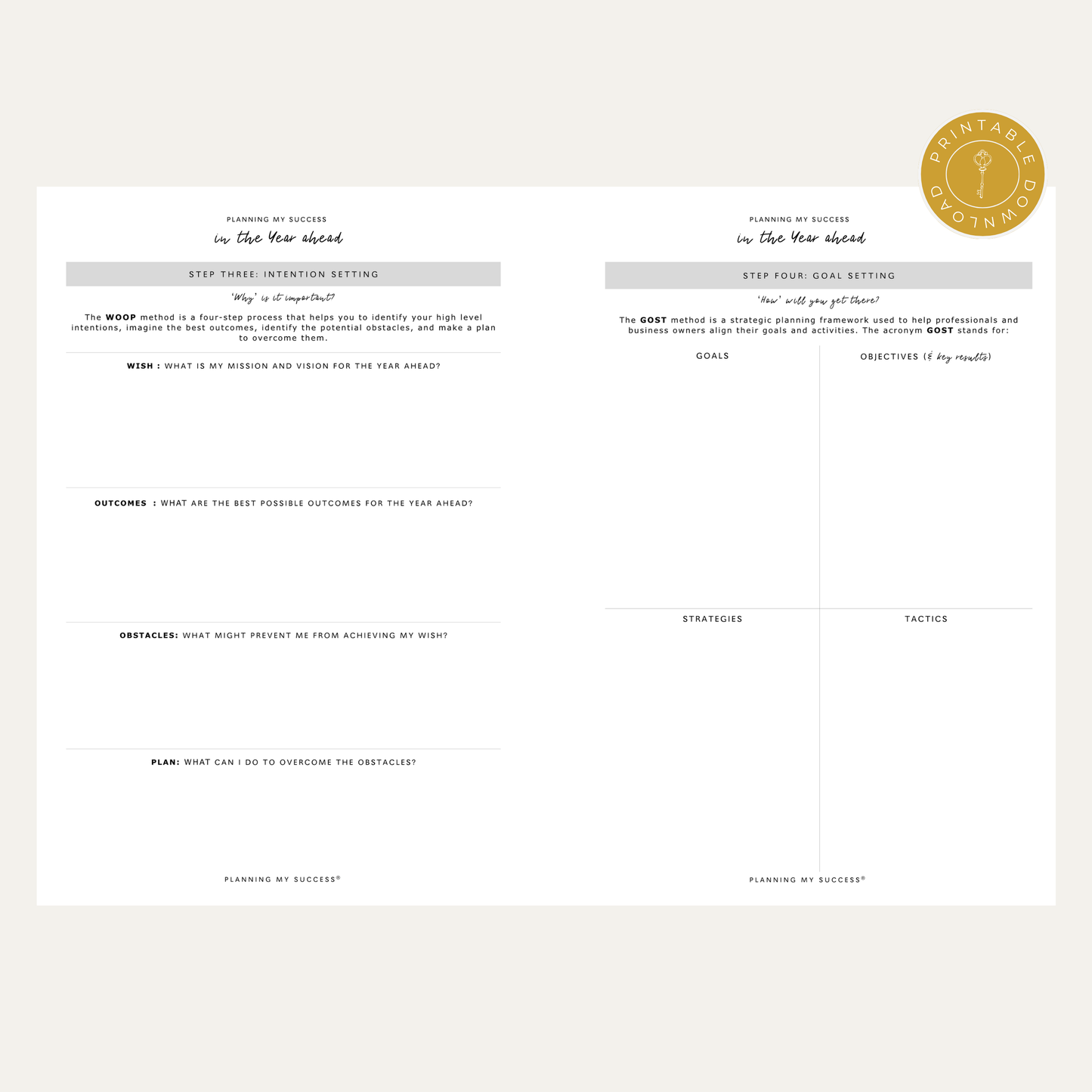 PRINTABLE Planning my Success in 2026 - Inserts Pack (Day on One Page Full Year Planner) - DETAILS BY EMMA
