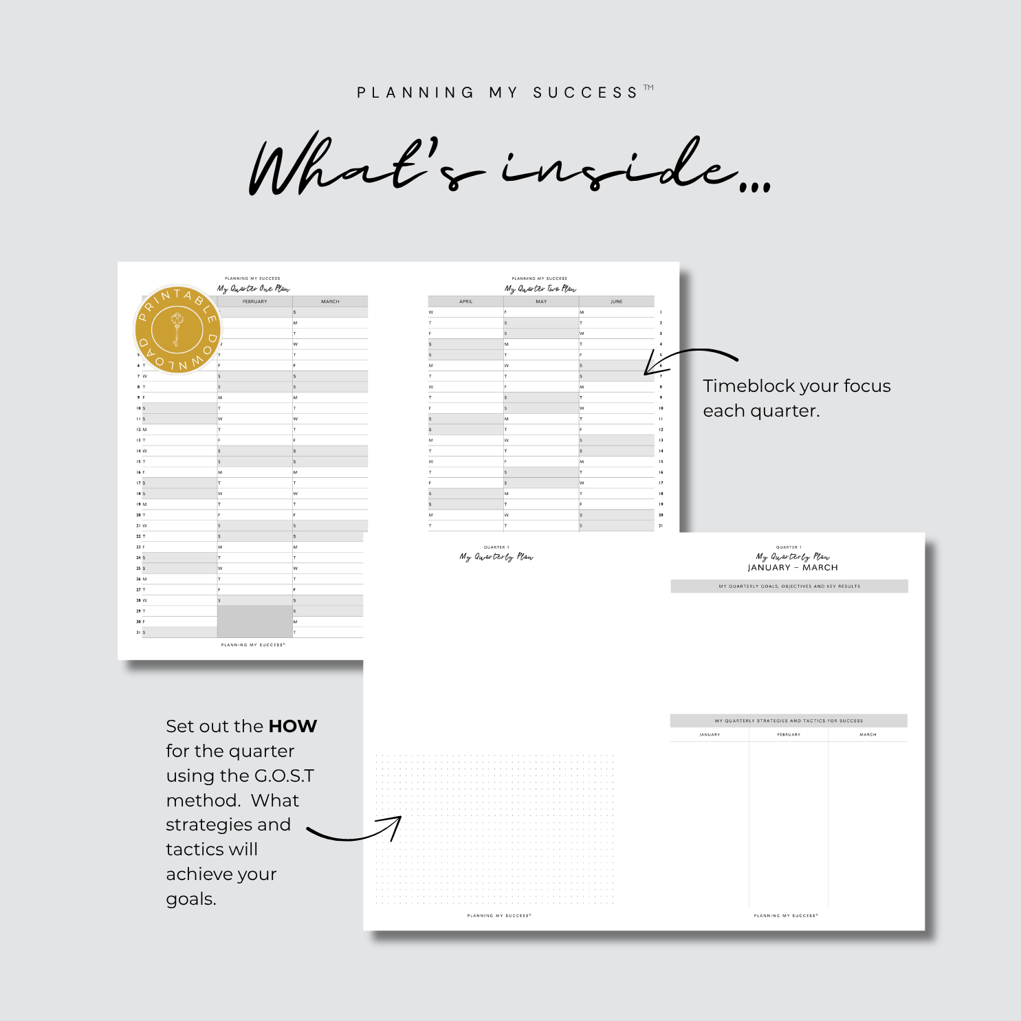 Planning My Success printable planner week on two page undated A5 PDF