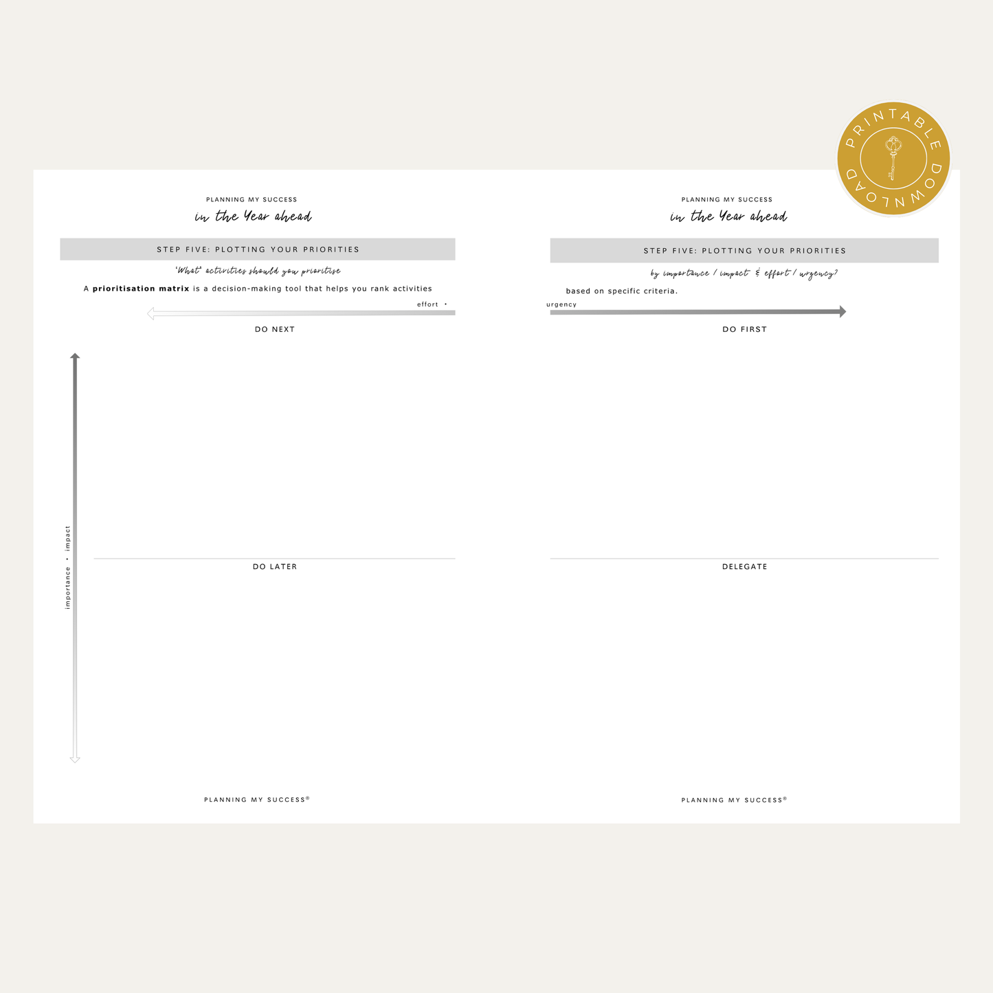 PRINTABLE Planning my Success in 2026 - Inserts Pack (Day on One Page Full Year Planner) - DETAILS BY EMMA