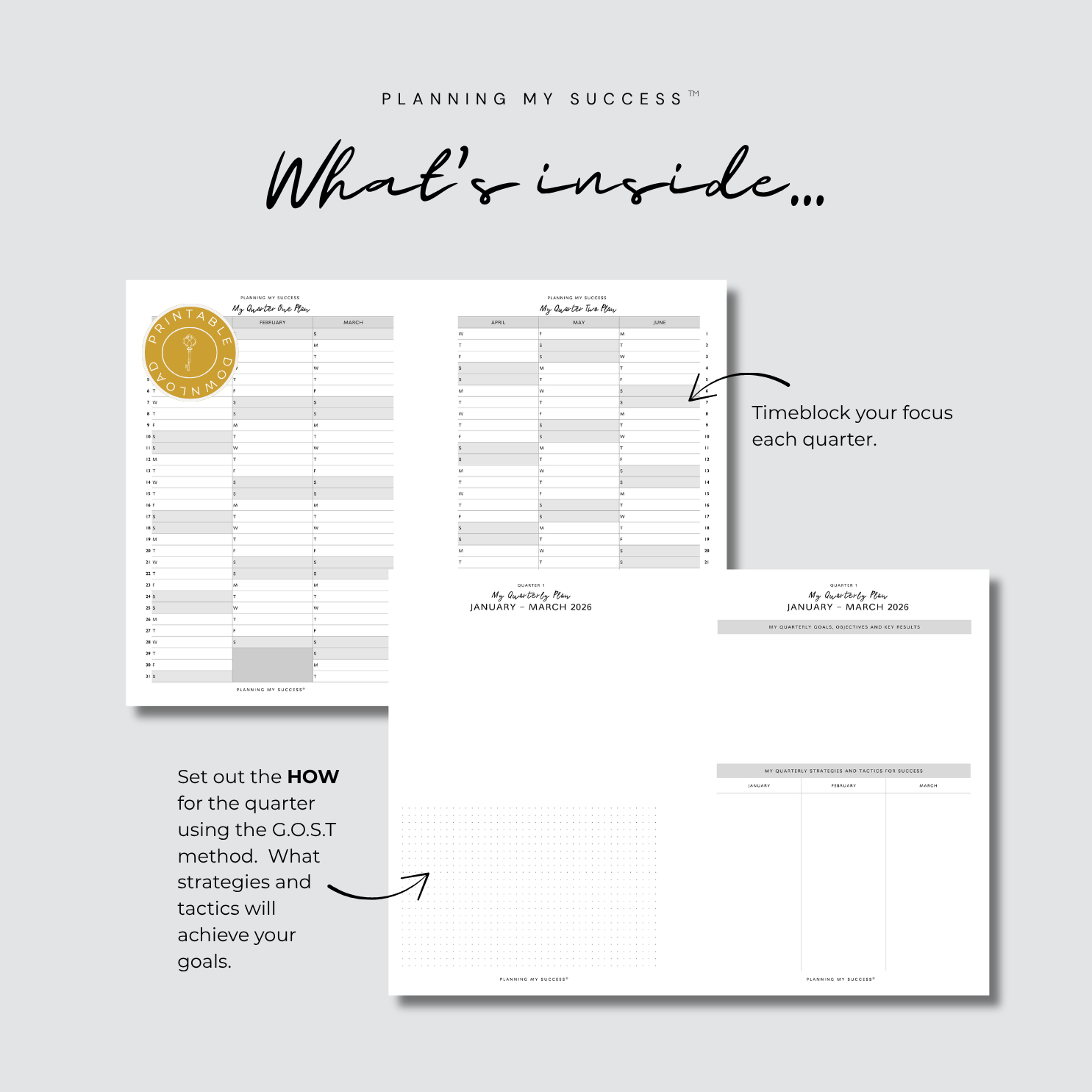 Planning My Success printable daily planner dashboard A4 PDF