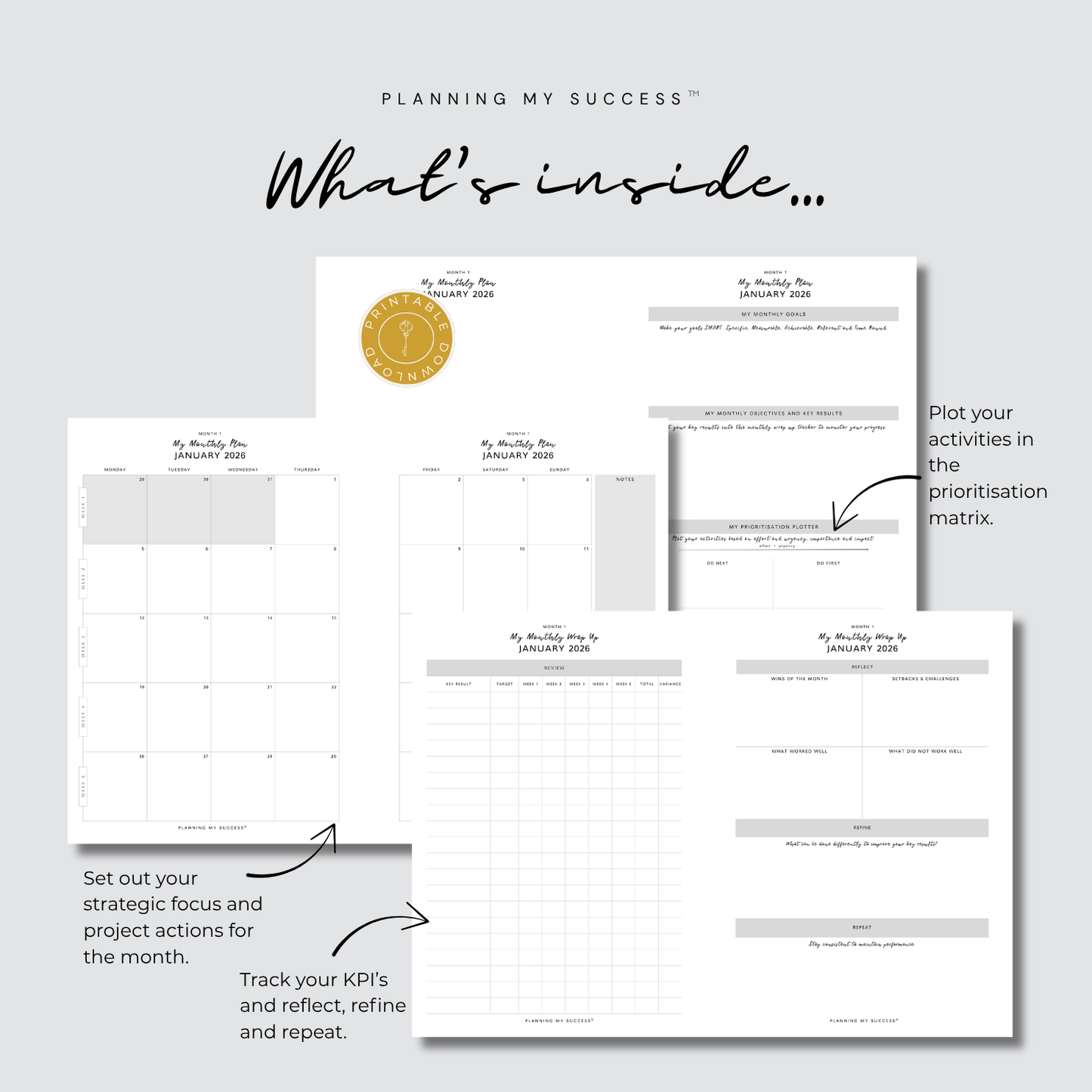 Planning My Success printable daily planner dashboard A4 PDF