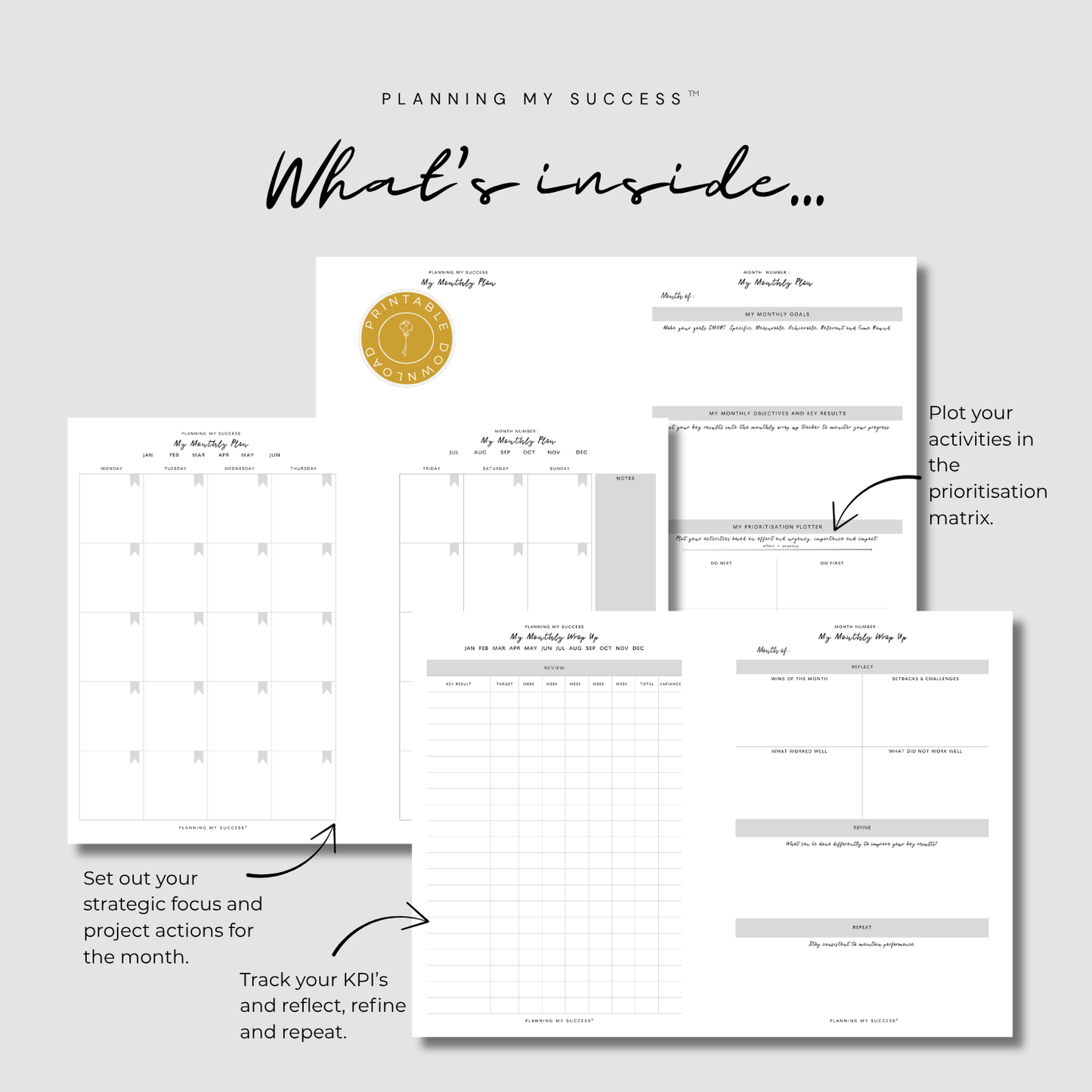 Planning My Success printable planner week on two page undated A5 PDF