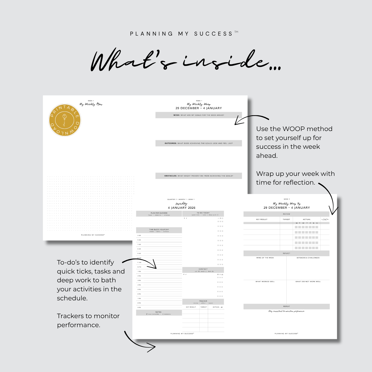 Planning My Success printable daily planner dashboard A4 PDF