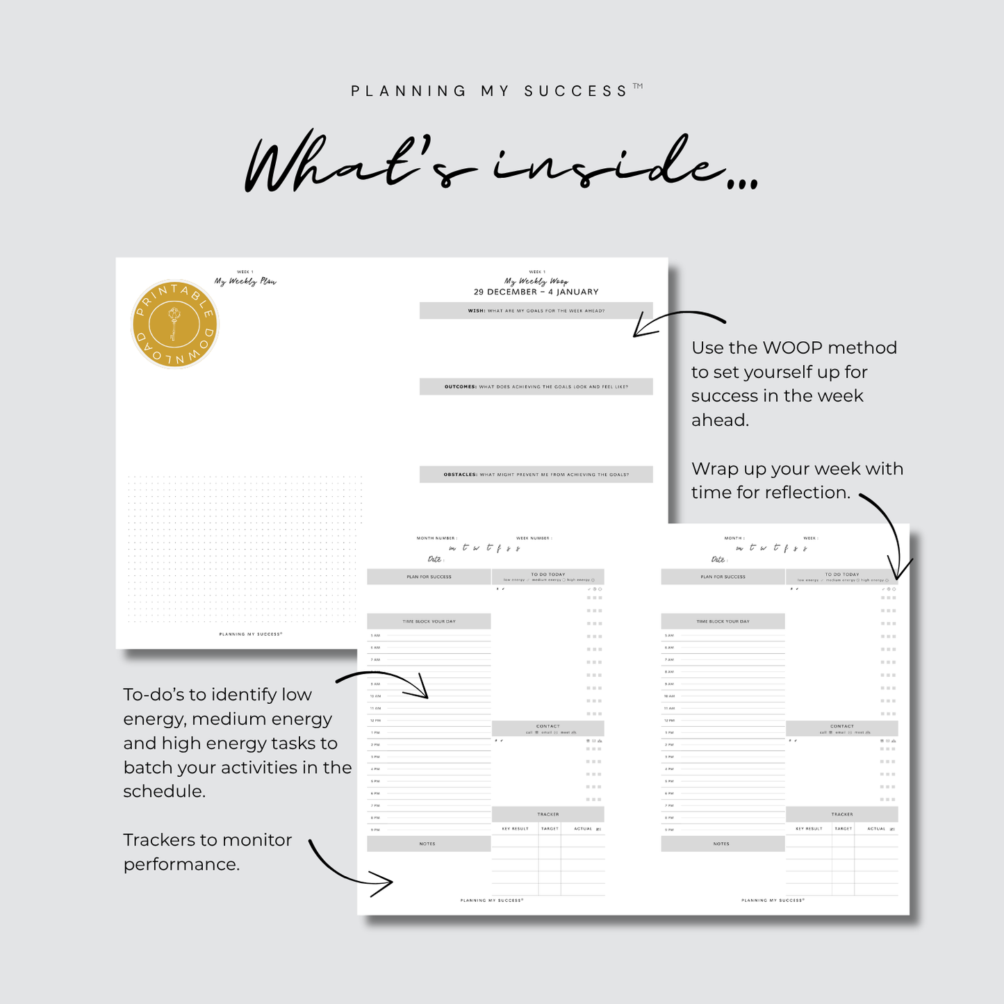 Planning My Success printable planner inserts day on one page A5 PDF