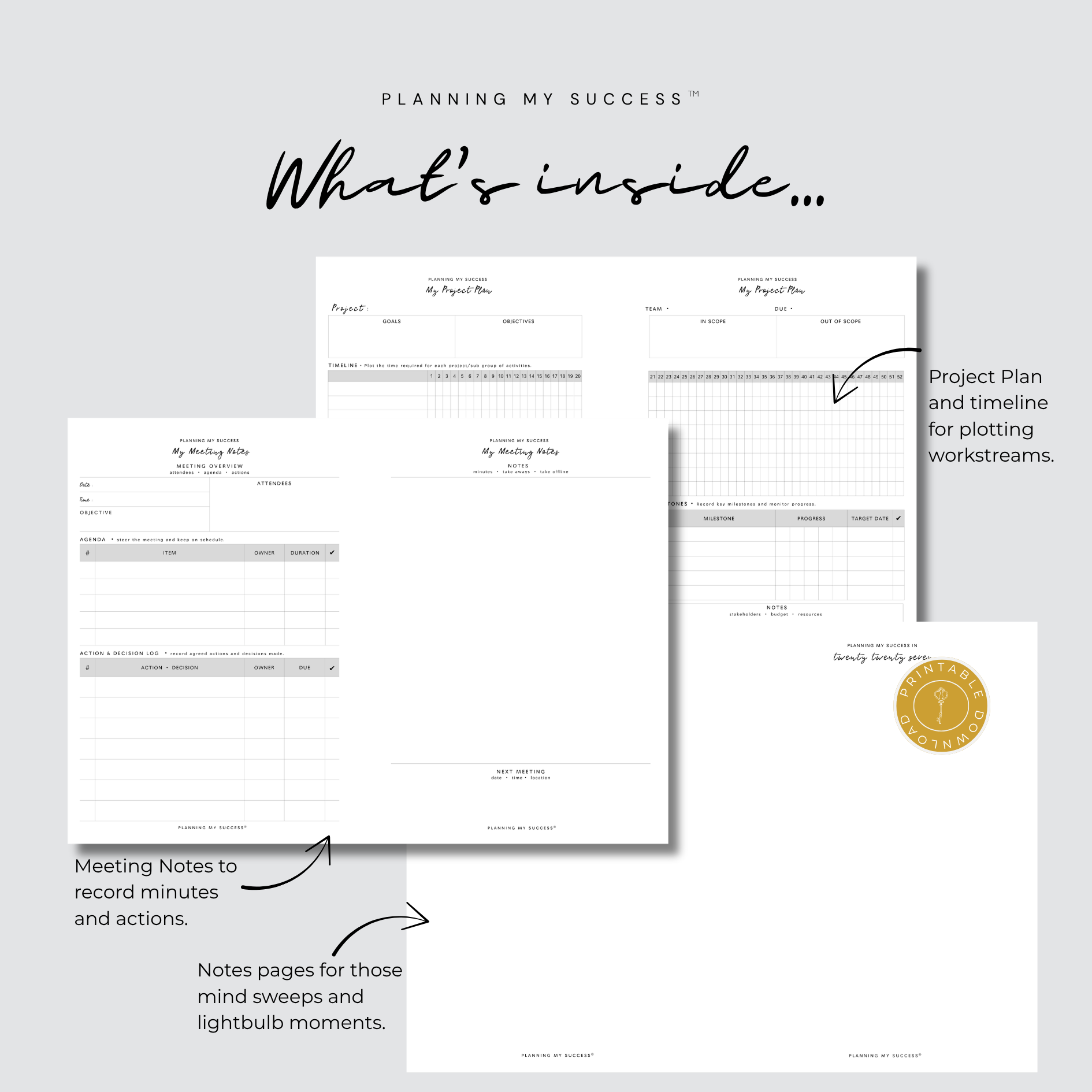Planning My Success printable planner day on one page 2027 Year Planner A5 PDF