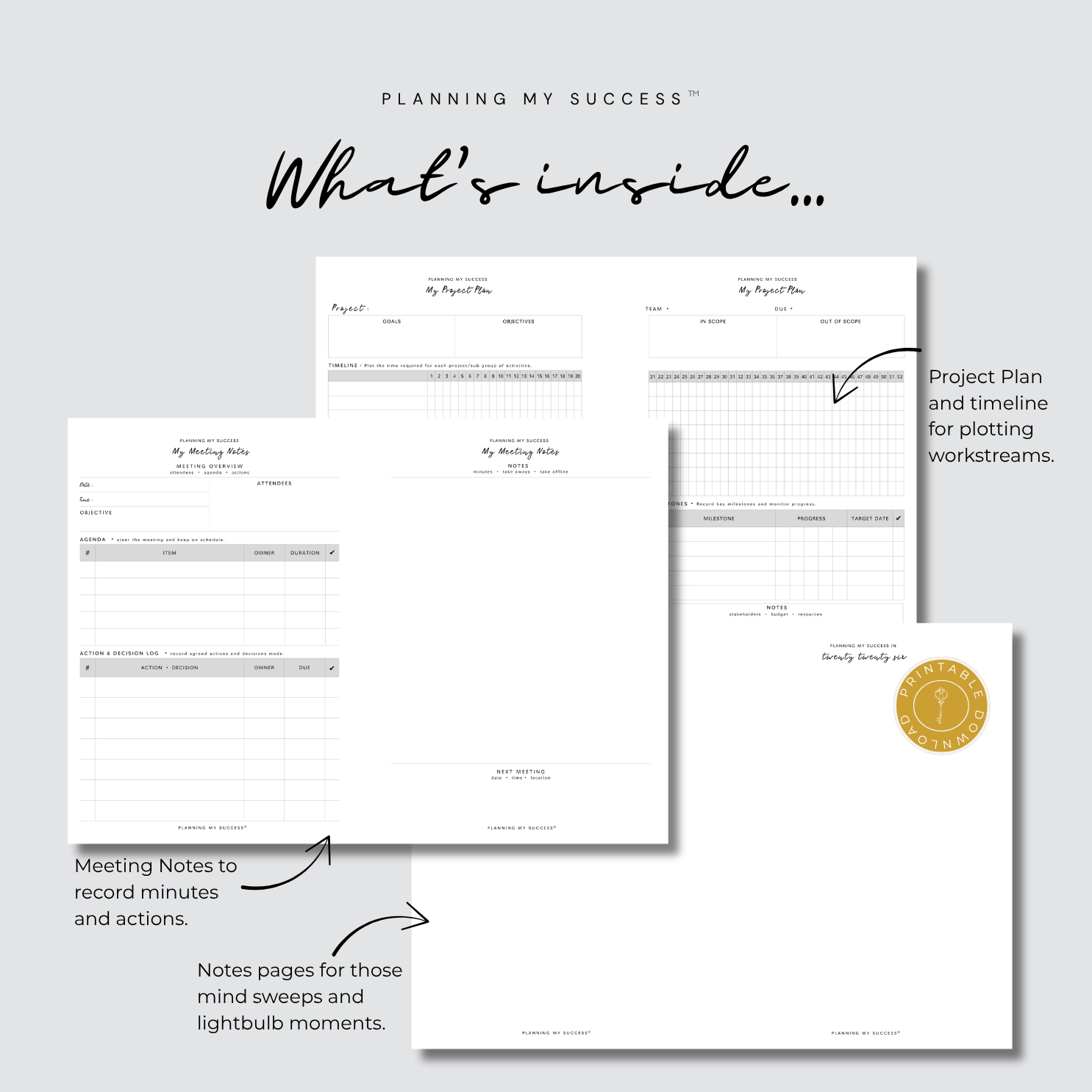 Planning My Success printable daily planner dashboard A4 PDF