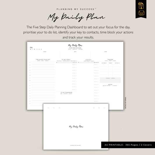 Planning My Success printable daily planner dashboard A4 PDF