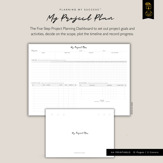 Planning My Success printable project management planner dashboard A4 PDF