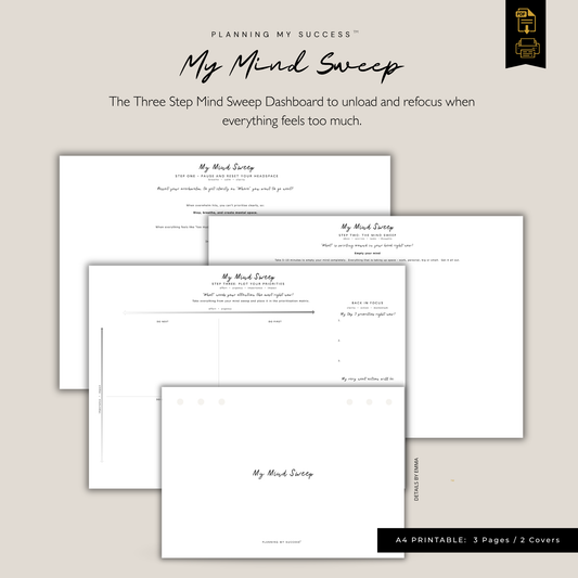 My Mind Sweep | Printable Clarity and Focus Dashboard | Planning My Success™