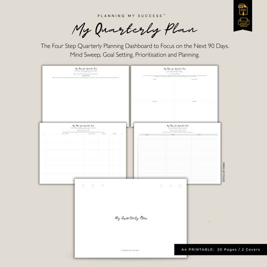 My Quarterly Plan printable dashboard for professionals and founders