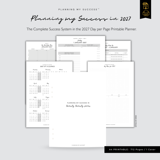 Planning My Success printable planner day on one page 2027 Year Planner A5 PDF
