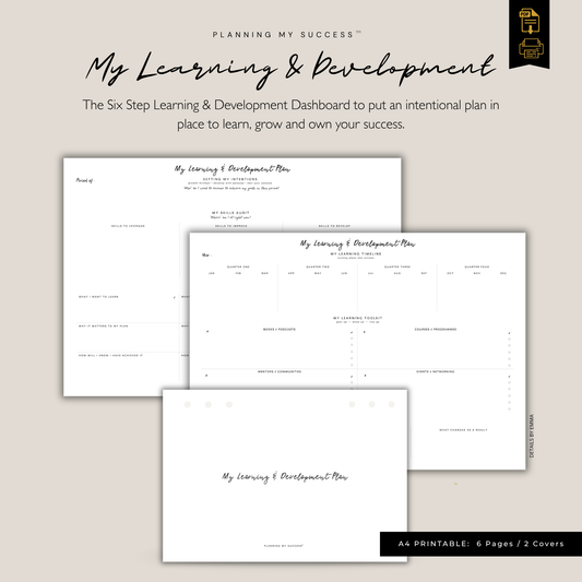 Planning My Success printable learning and development planner dashboard A4 PDF