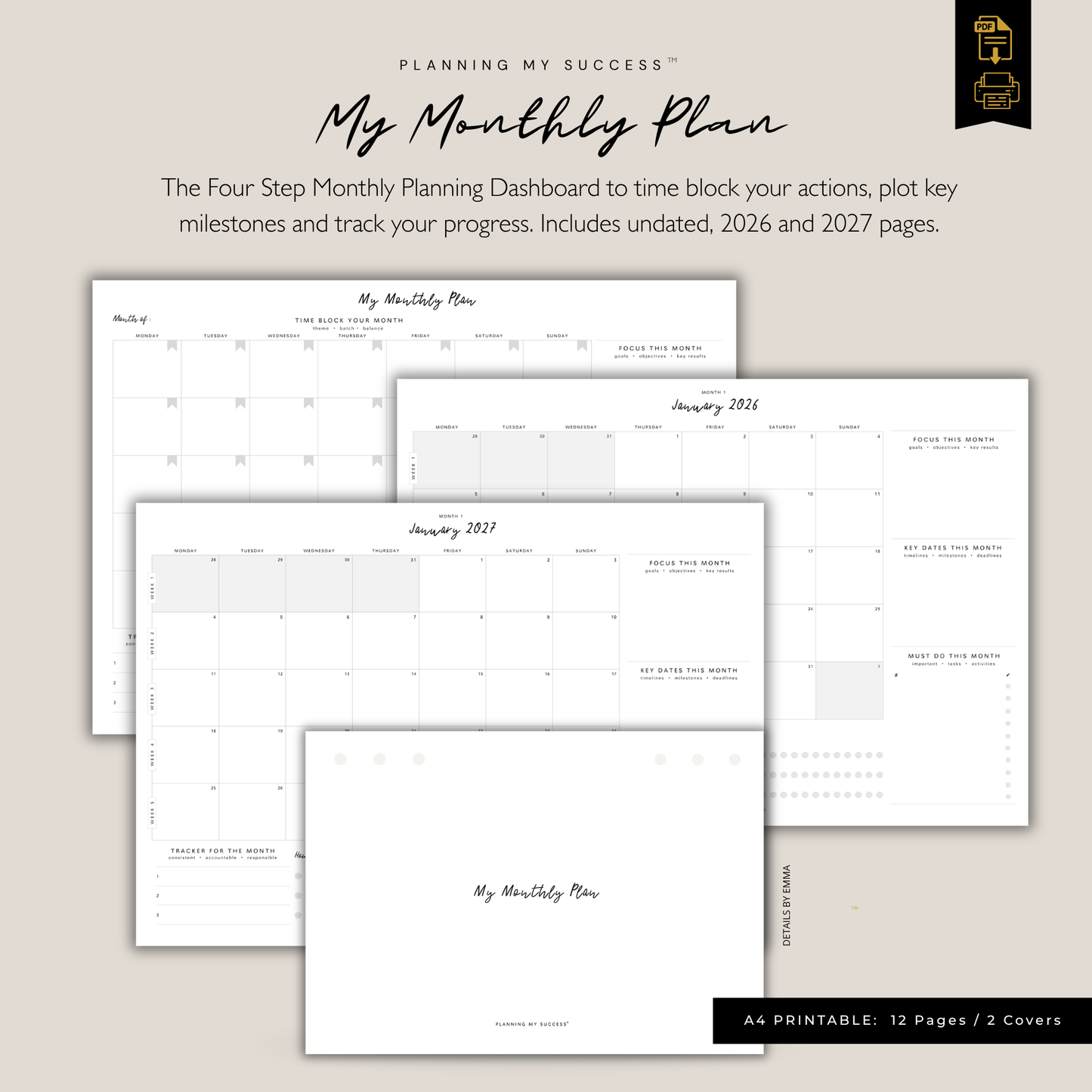 My Monthly Plan | Printable Monthly Planner Dashboard | Planning My Success™