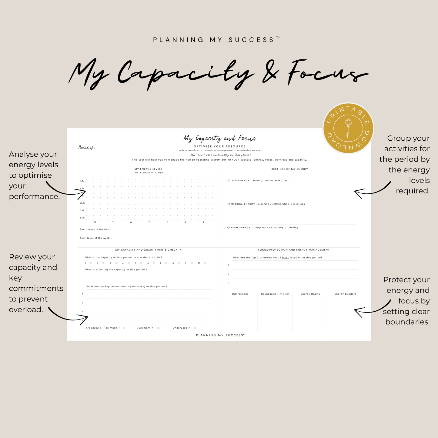 My Capacity & Focus™ – Optimise your energy management - PLANNING MY SUCCESS