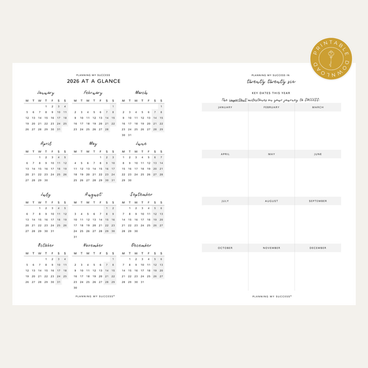 PRINTABLE Planning my Success in 2026 - Inserts Pack (Day on One Page Full Year Planner) - DETAILS BY EMMA