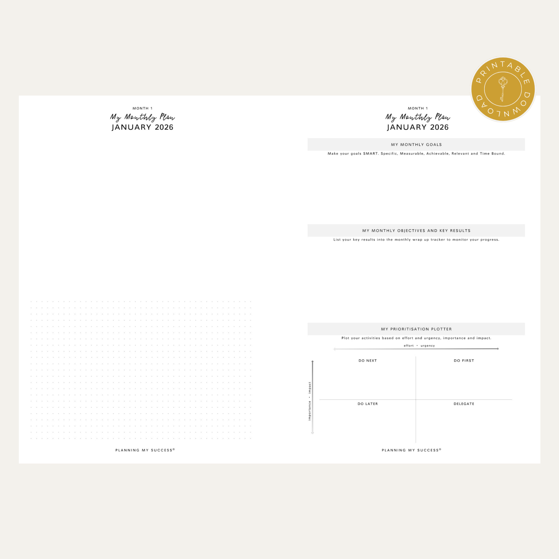 PRINTABLE Planning my Success in 2026 - Inserts Pack (Day on One Page Full Year Planner) - DETAILS BY EMMA