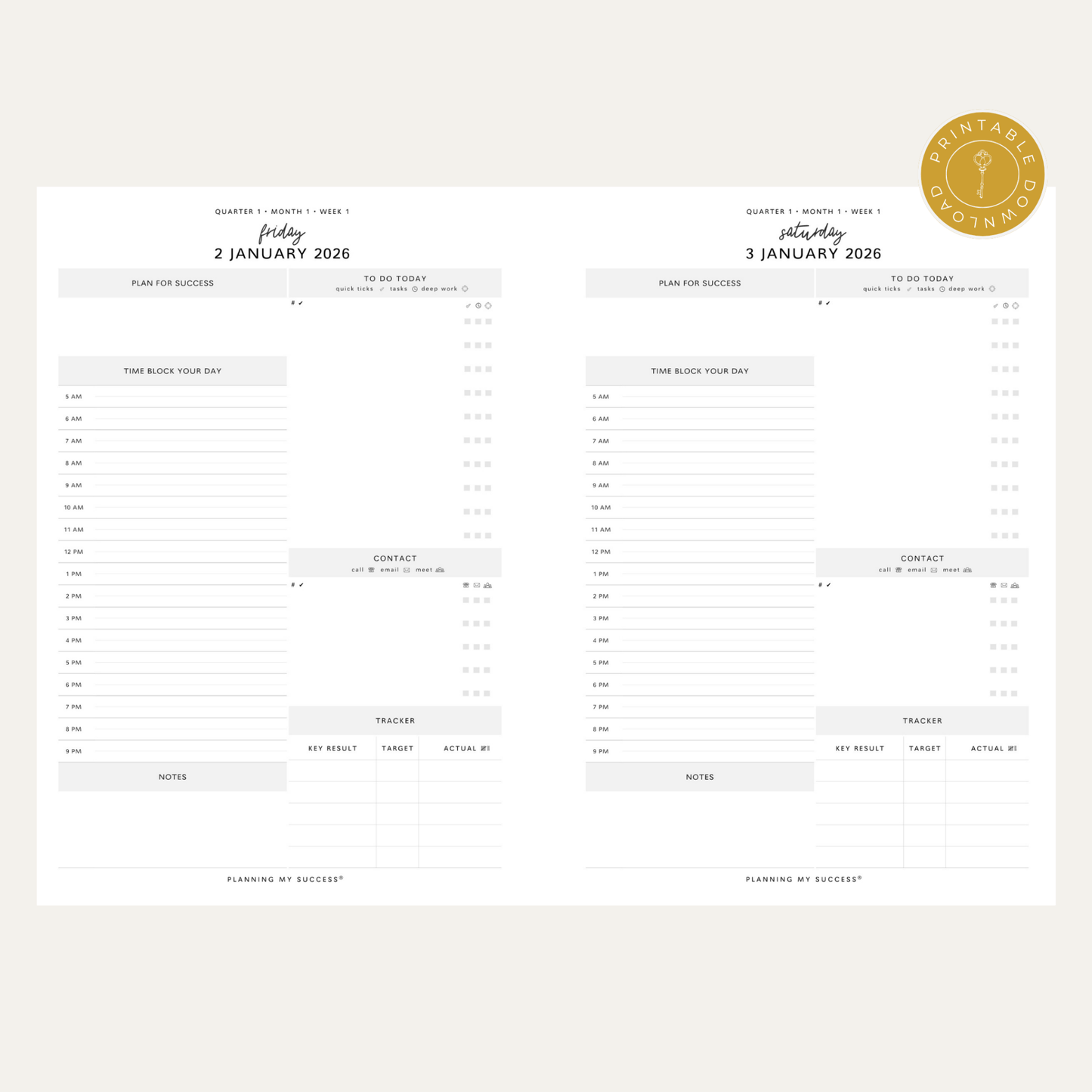 PRINTABLE Planning my Success in 2026 - Inserts Pack (Day on One Page Full Year Planner) - DETAILS BY EMMA