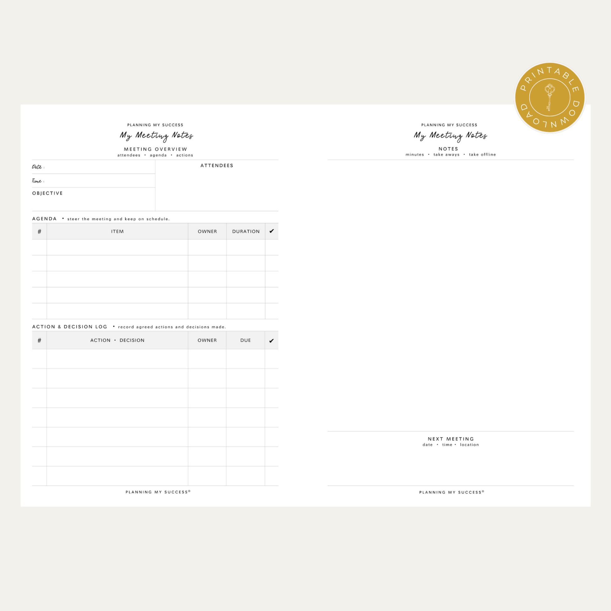 PRINTABLE Planning my Success - Undated Inserts Pack (Day on One Page) - DETAILS BY EMMA