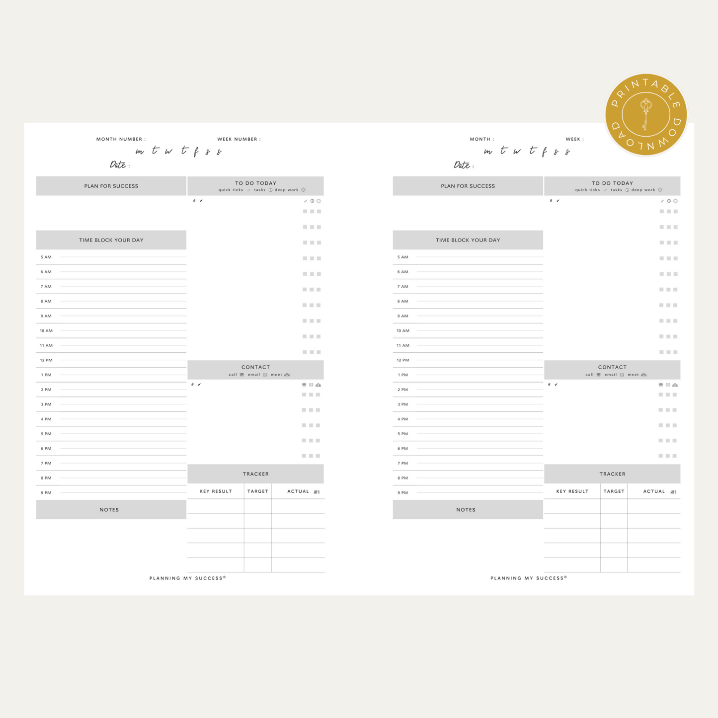 PRINTABLE Planning my Success - Undated Inserts Pack (Day on One Page) - DETAILS BY EMMA